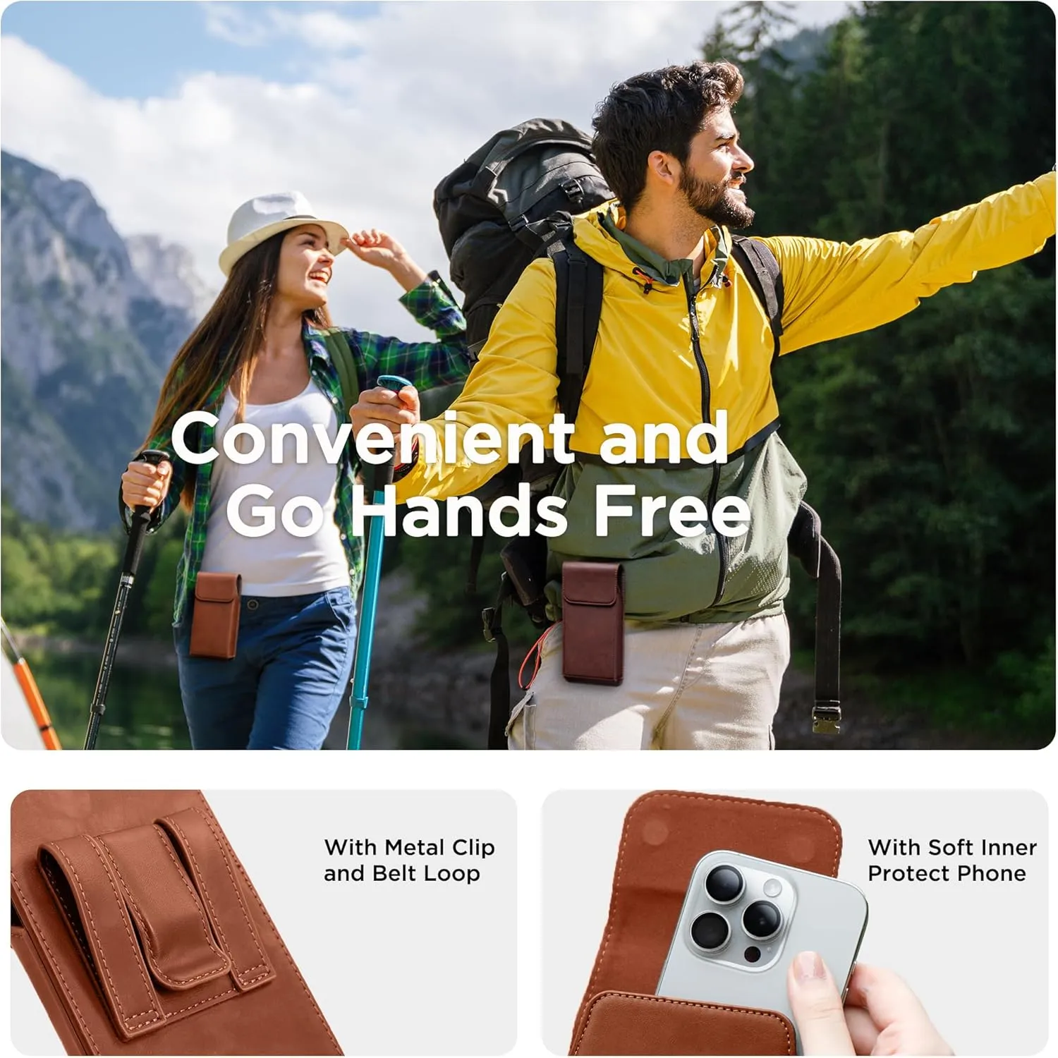 Holster for iPhone 15 Pro Max 14 Pro Max 13 Pro Max 12 Pro Max 11 Pro Max 15 Plus 14 Plus, Premium Leather Pouch with Belt Clip Phone Holster Belt Case, Brown -L, Large