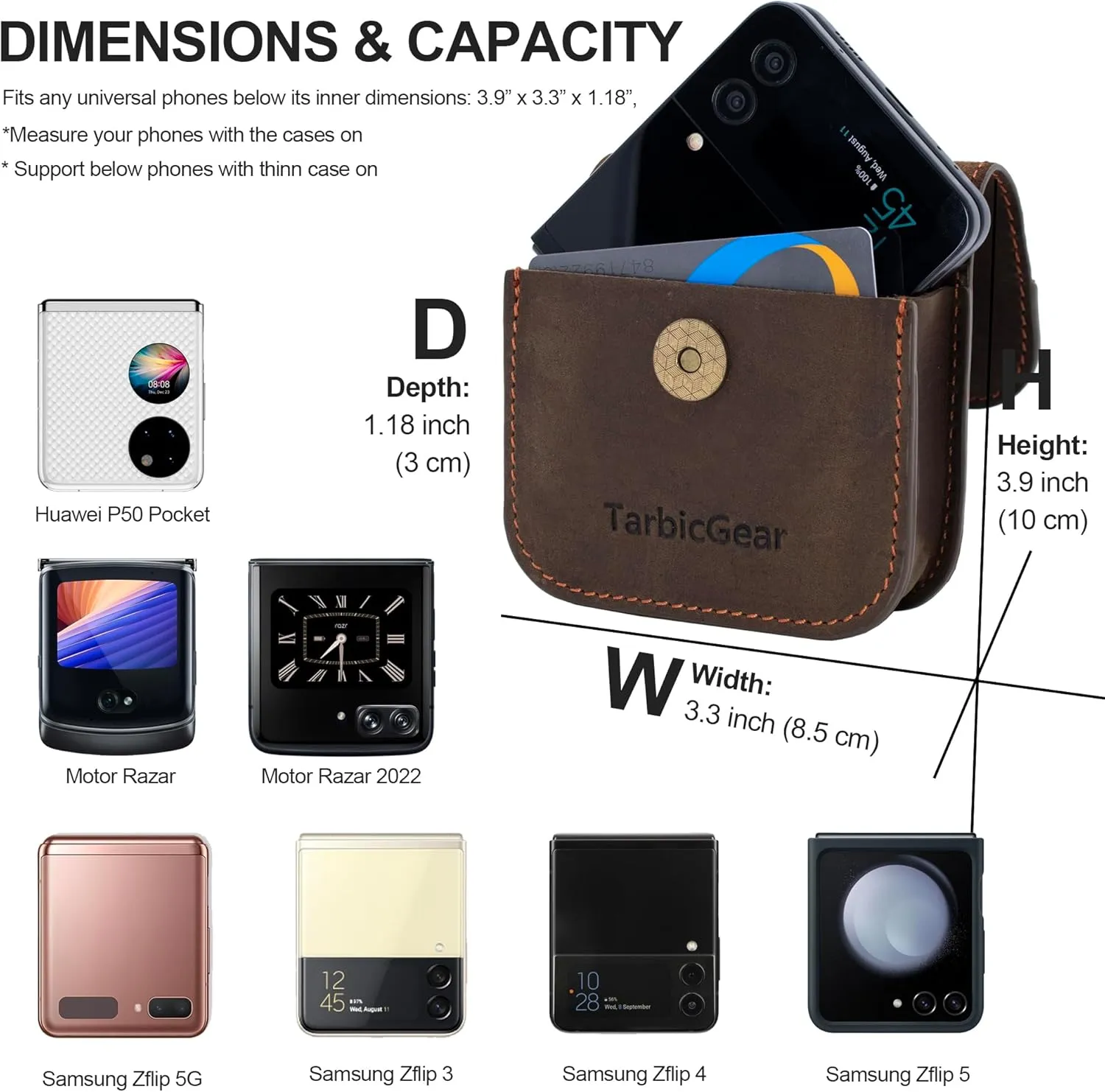 Holster for Samsung Z Flip 5/4/3, Motorola RAZR Series, Belt Clip Flip Phone Case with Card Holder & Magnetic Closure, Western Real Leather Pouch on Belt, Brown