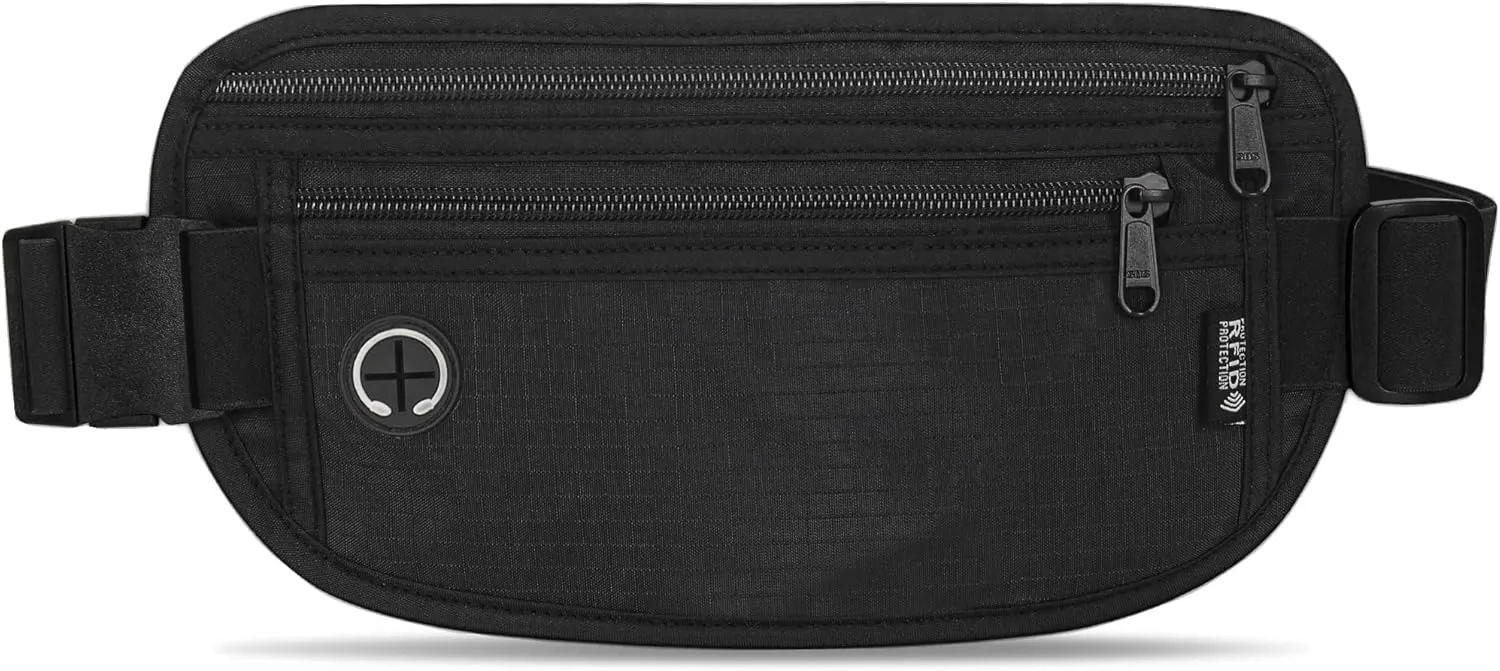HOOMIL Slim Fanny Pack - Adjustable Waist Bag Running Belt for Sports Workout Cycling Hiking, Casual Hands-Free Phone Bag Fits All Smartphones - Black