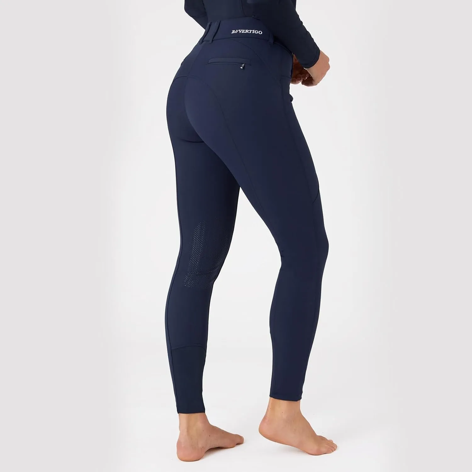 HORZE B Vertigo Davina Women's Mid-Rise Breathable Knee Patch Breeches with Phone Pockets