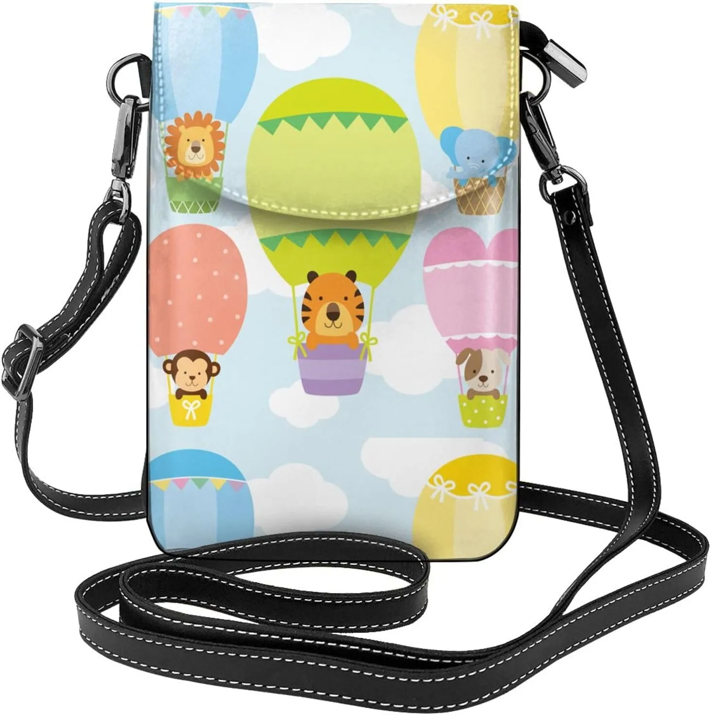 Hot Air Balloon Tiger Dog Small Crossbody Bags for Women Travel Cell Phone Pouch PU Leather Cross Body Bag Adjustable Shoulder Strap Phone Purses Lightweight Wallet Purse with Credit Card Slots