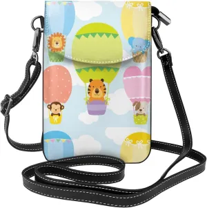 Hot Air Balloon Tiger Dog Small Crossbody Bags for Women Travel Cell Phone Pouch PU Leather Cross Body Bag Adjustable Shoulder Strap Phone Purses Lightweight Wallet Purse with Credit Card Slots