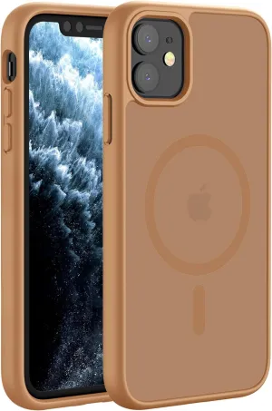 Hualele Magnetic for iPhone 11 Case & iPhone XR Case,Compatible with MagSafe, Military Grade Dropproof Translucent Matte Hard Back Soft Edge Slim Phone Case iPhone 11/XR,Brown
