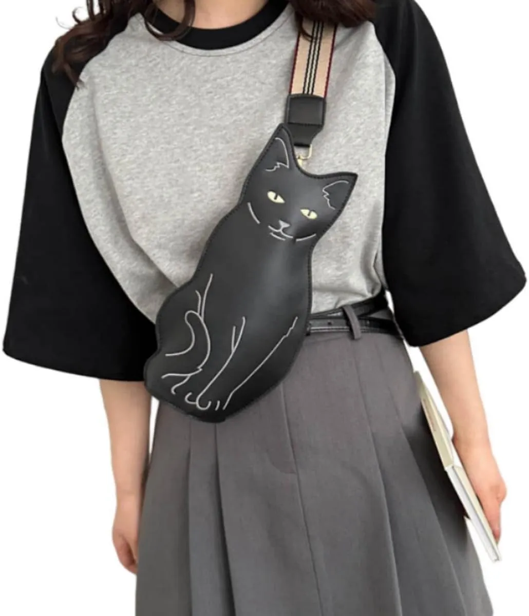 IAMUHI Novely Cat Shaped Sling Handbags Faux Leather Cross Chest Shoulder Bag Purse for Women