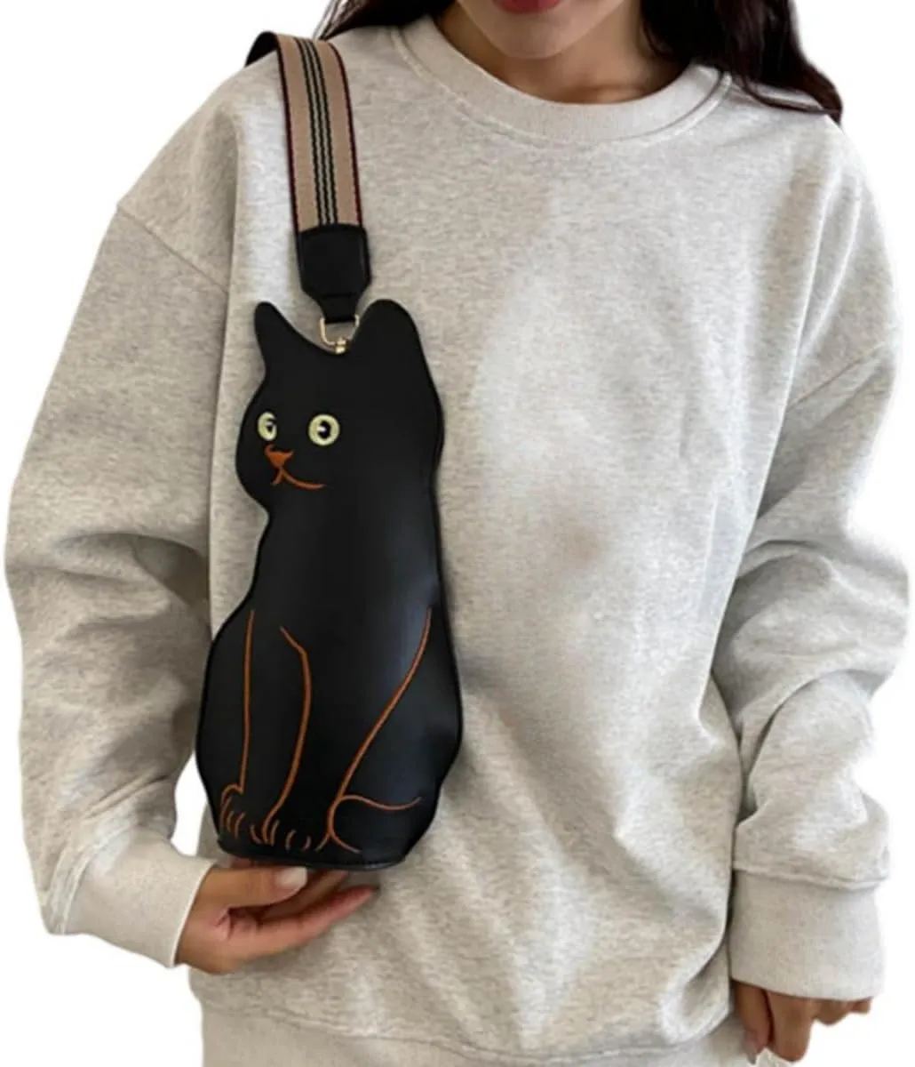 IAMUHI Novely Cat Shaped Sling Handbags Faux Leather Cross Chest Shoulder Bag Purse for Women