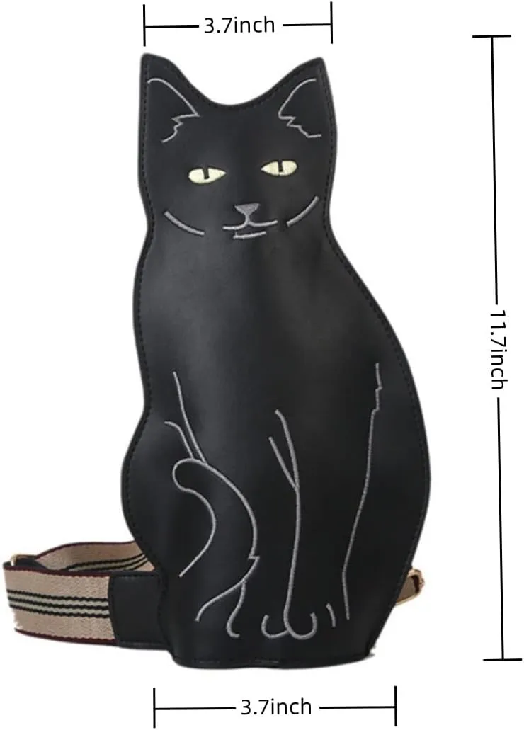 IAMUHI Novely Cat Shaped Sling Handbags Faux Leather Cross Chest Shoulder Bag Purse for Women