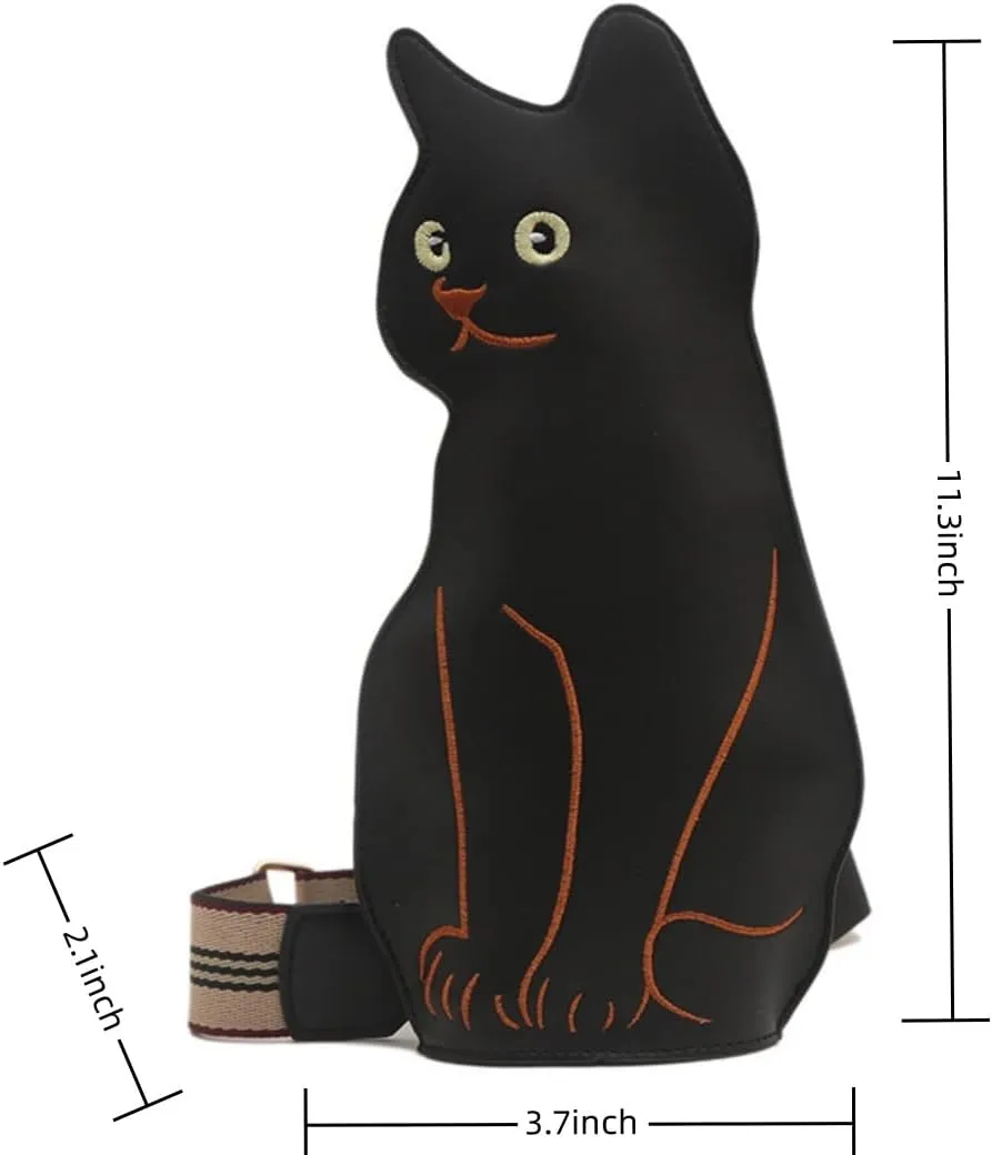 IAMUHI Novely Cat Shaped Sling Handbags Faux Leather Cross Chest Shoulder Bag Purse for Women