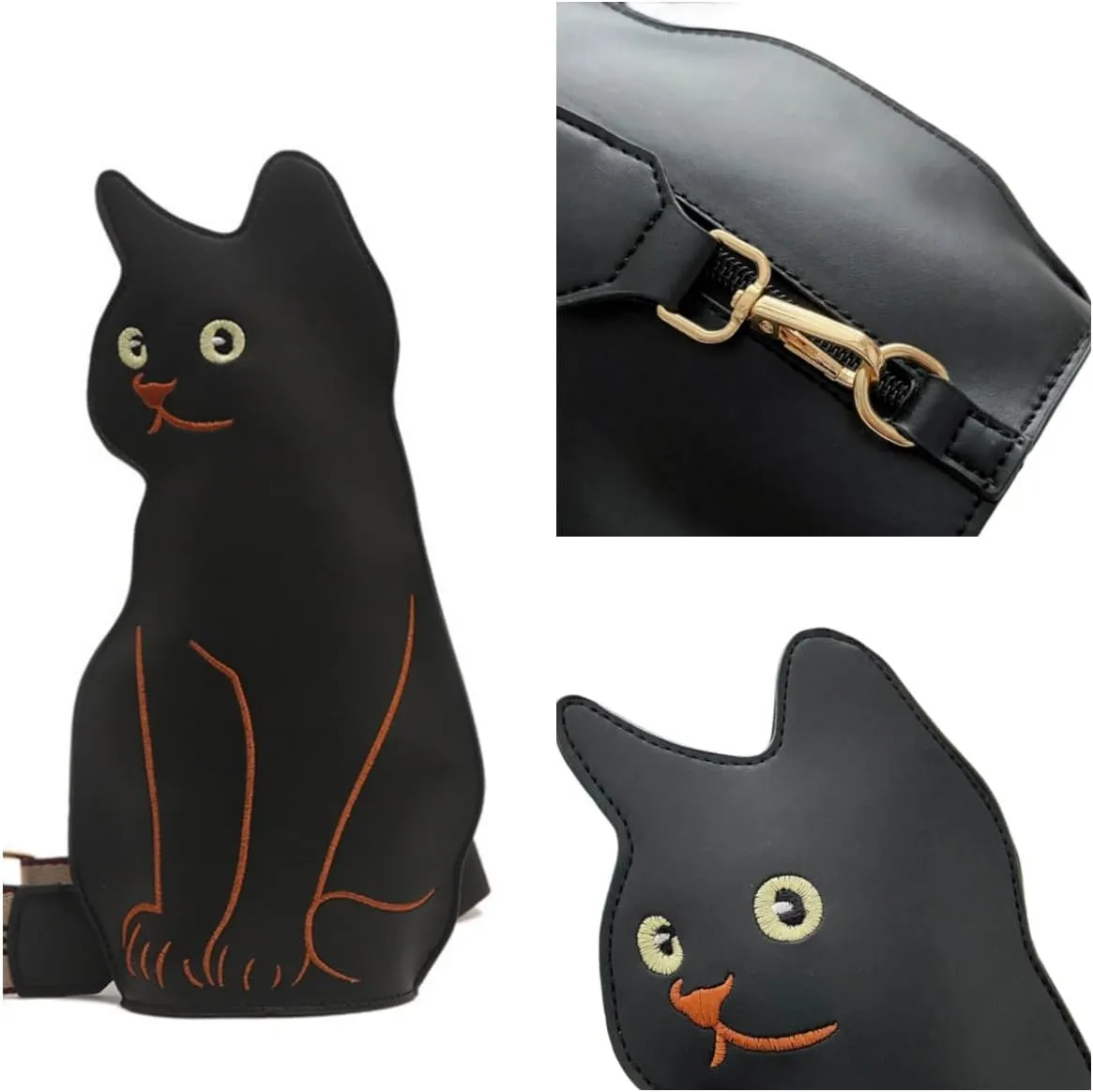 IAMUHI Novely Cat Shaped Sling Handbags Faux Leather Cross Chest Shoulder Bag Purse for Women