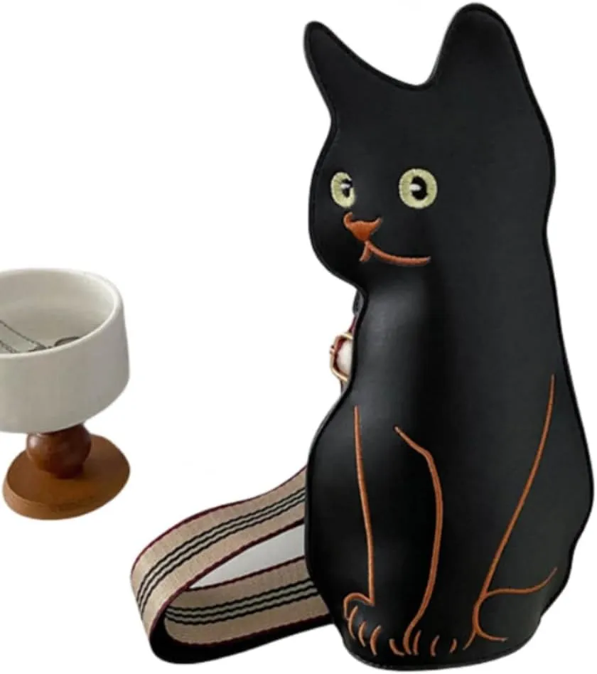 IAMUHI Novely Cat Shaped Sling Handbags Faux Leather Cross Chest Shoulder Bag Purse for Women