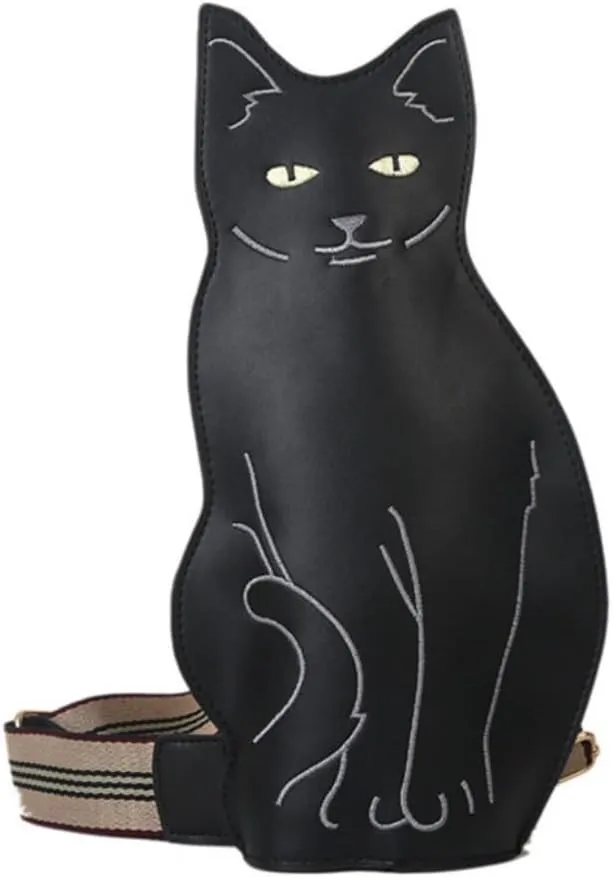 IAMUHI Novely Cat Shaped Sling Handbags Faux Leather Cross Chest Shoulder Bag Purse for Women