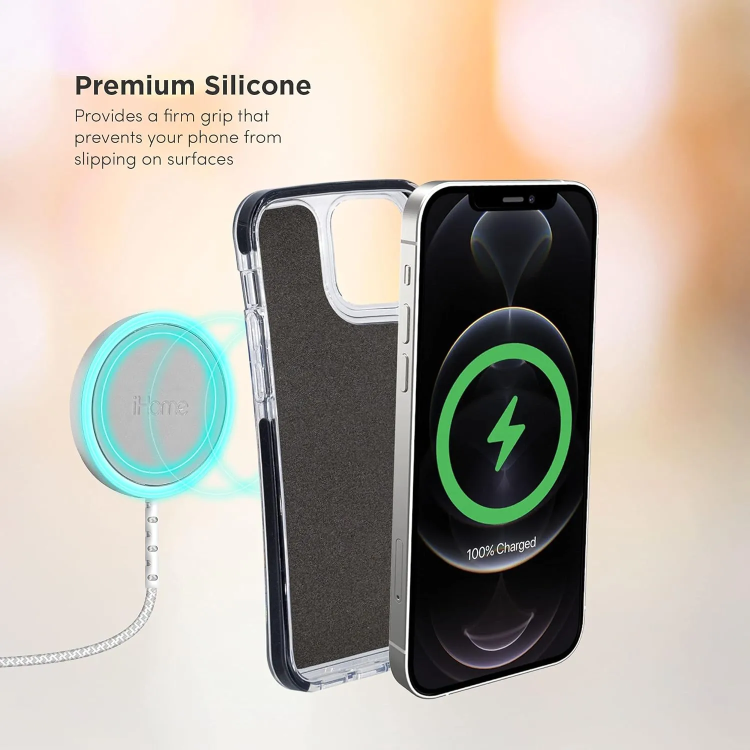iHome Magnetic Silicone Velo Case: Premium Silicone, Lightweight, Ultra Slim, Shock Absorbent Velo Protective Case, MagSafe Compatible (iPhone 12/12 Pro, Black)
