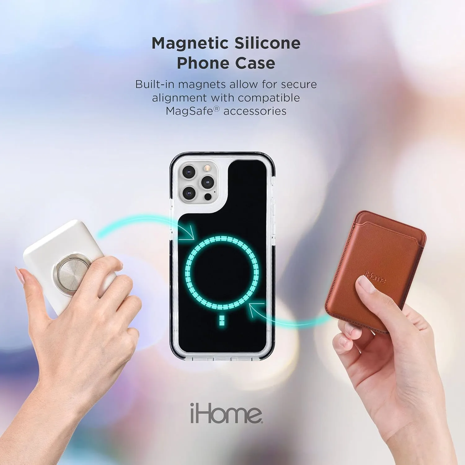 iHome Magnetic Silicone Velo Case: Premium Silicone, Lightweight, Ultra Slim, Shock Absorbent Velo Protective Case, MagSafe Compatible (iPhone 12/12 Pro, Black)