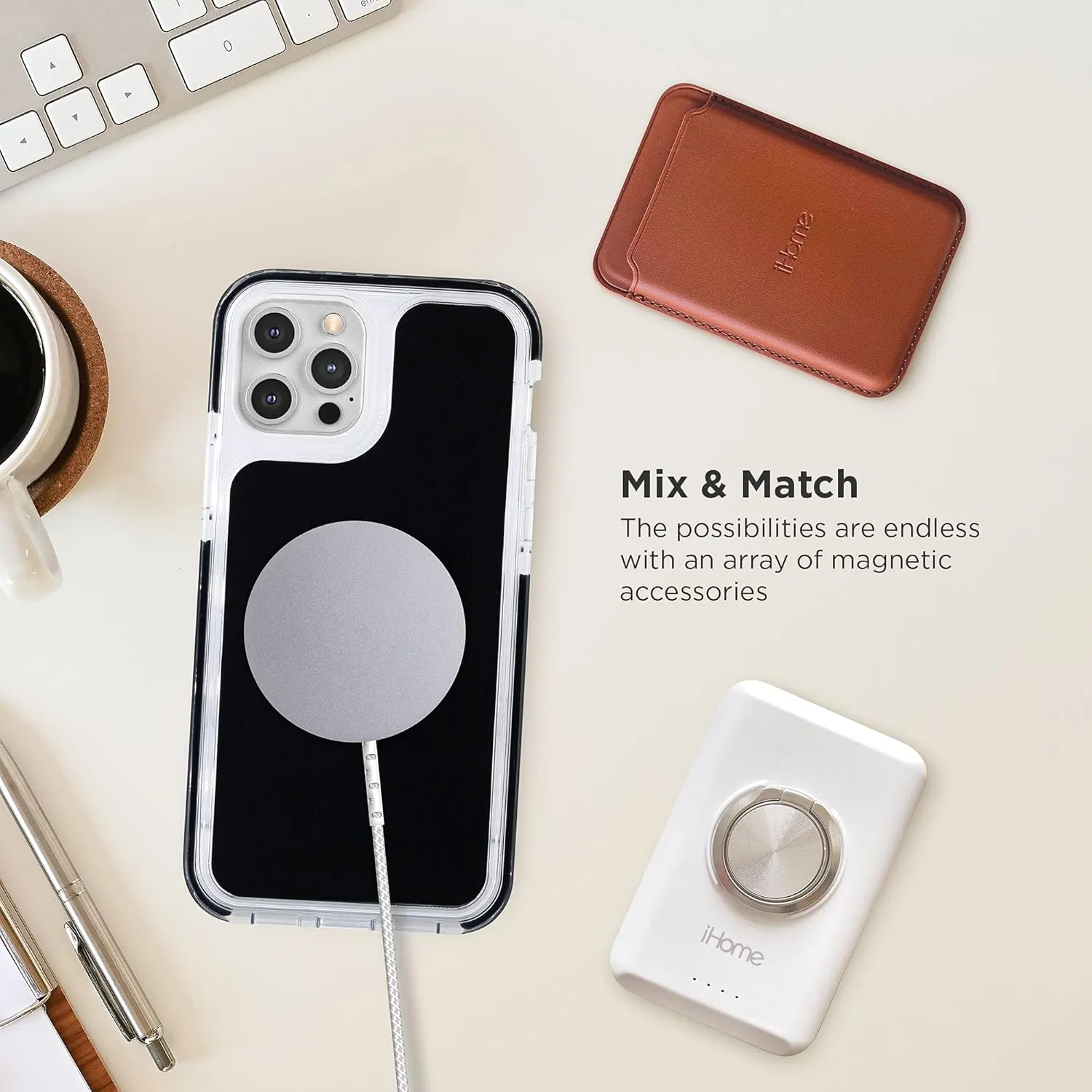 iHome Magnetic Silicone Velo Case: Premium Silicone, Lightweight, Ultra Slim, Shock Absorbent Velo Protective Case, MagSafe Compatible (iPhone 12/12 Pro, Black)