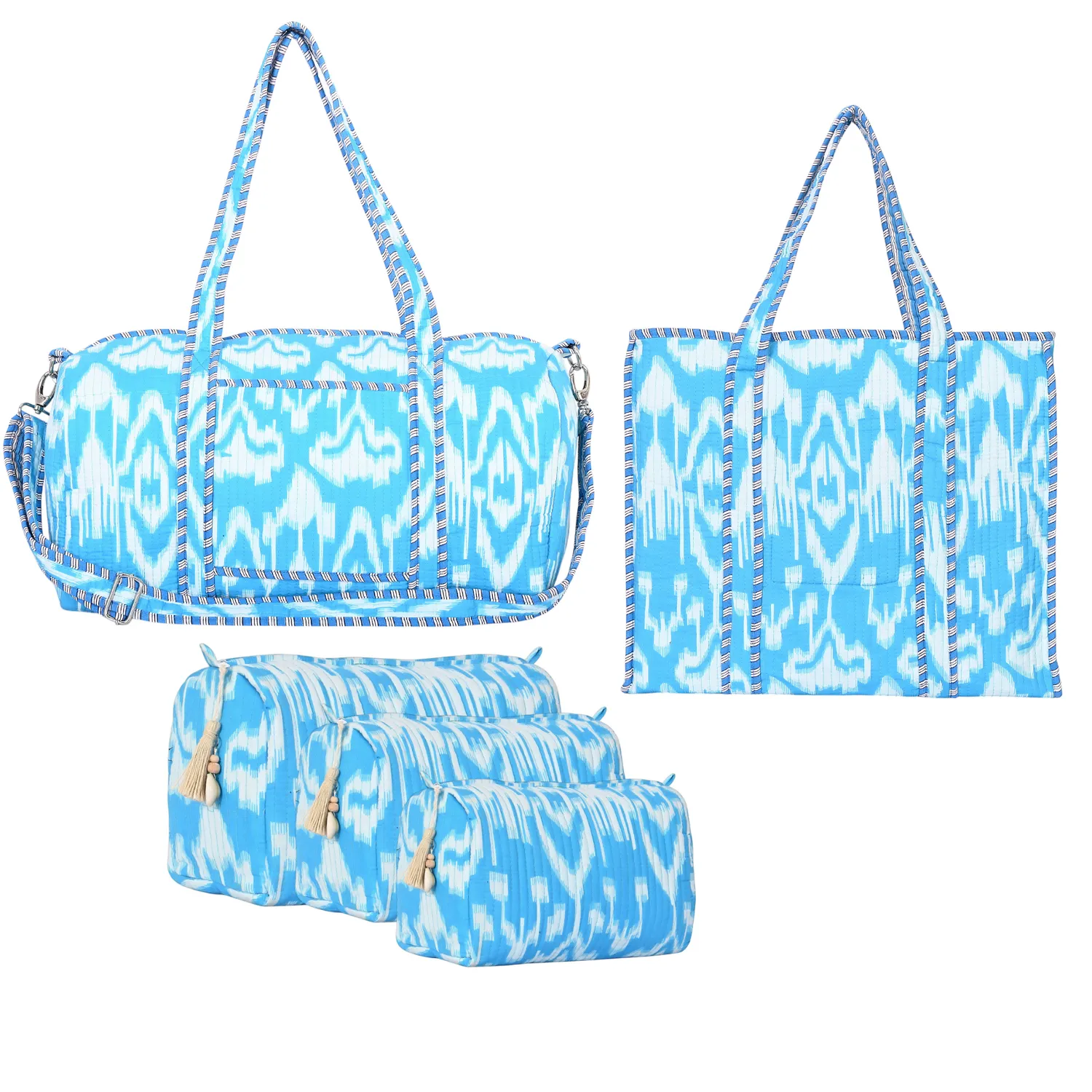 Ikat Cotton Tote, Weekender and Travel Set Bundle