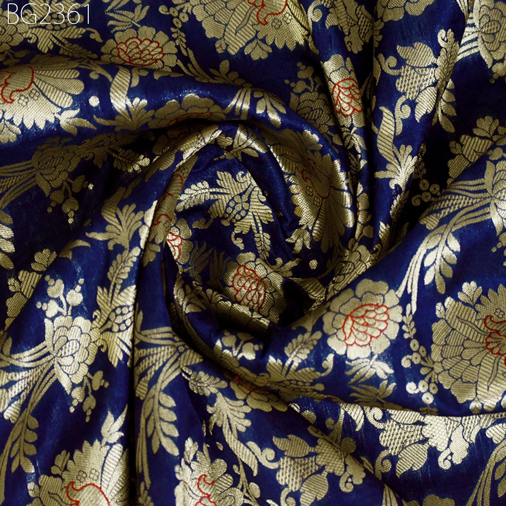 Indian Blue Brocade by the Yard Pure Katan Banarasi Wedding Dress Costume Material Sewing Lehenga Skirt Men Vest Jacket Curtains Upholstery