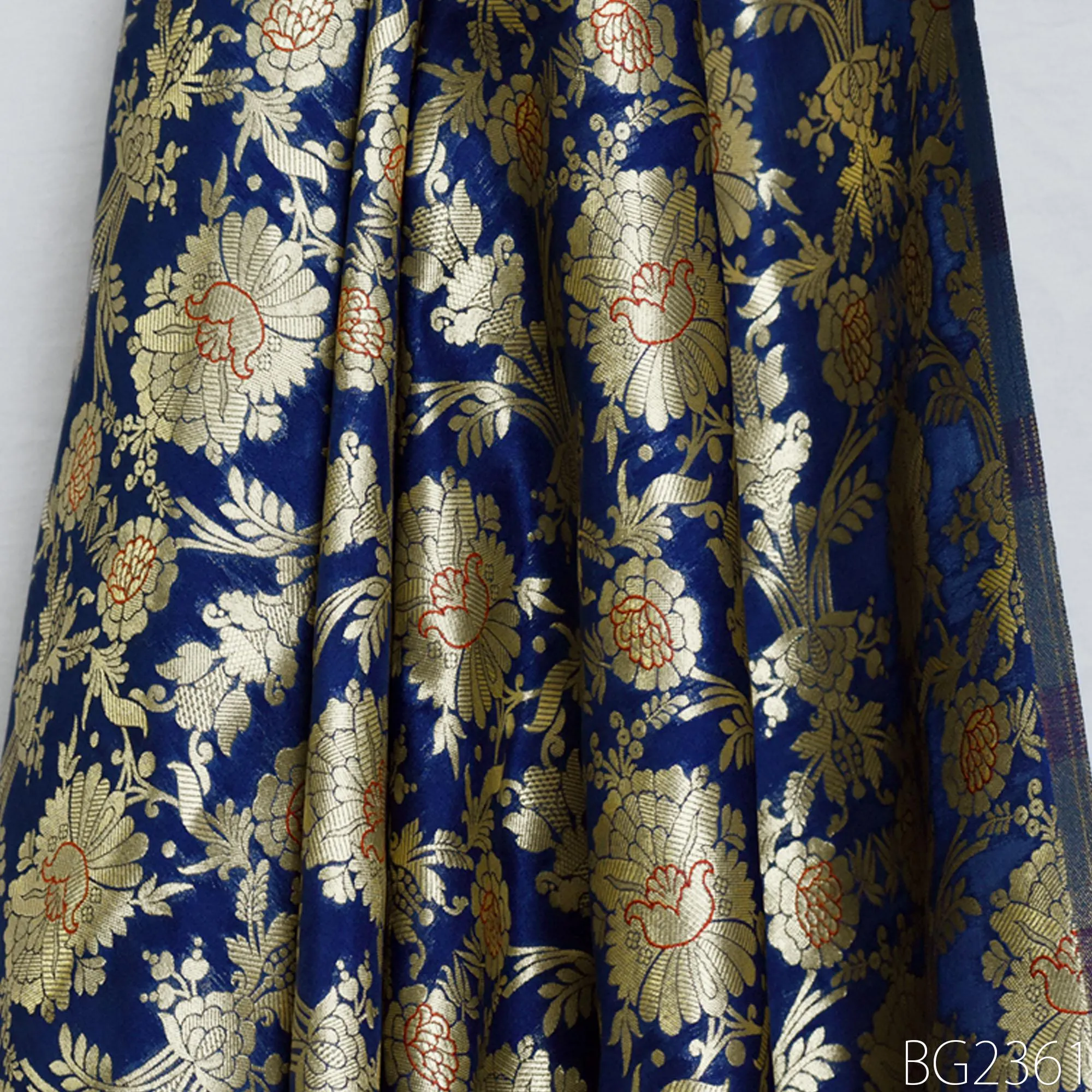 Indian Blue Brocade by the Yard Pure Katan Banarasi Wedding Dress Costume Material Sewing Lehenga Skirt Men Vest Jacket Curtains Upholstery