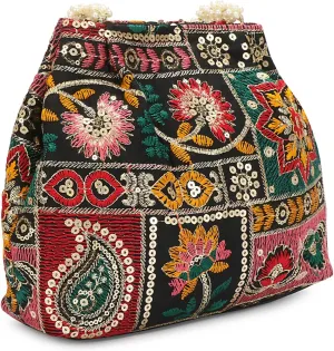 Indian Ethnic Designer Embroidered Silk Potli Bag Batwa Pearls Handle Purse For Women and Gifting Purpose