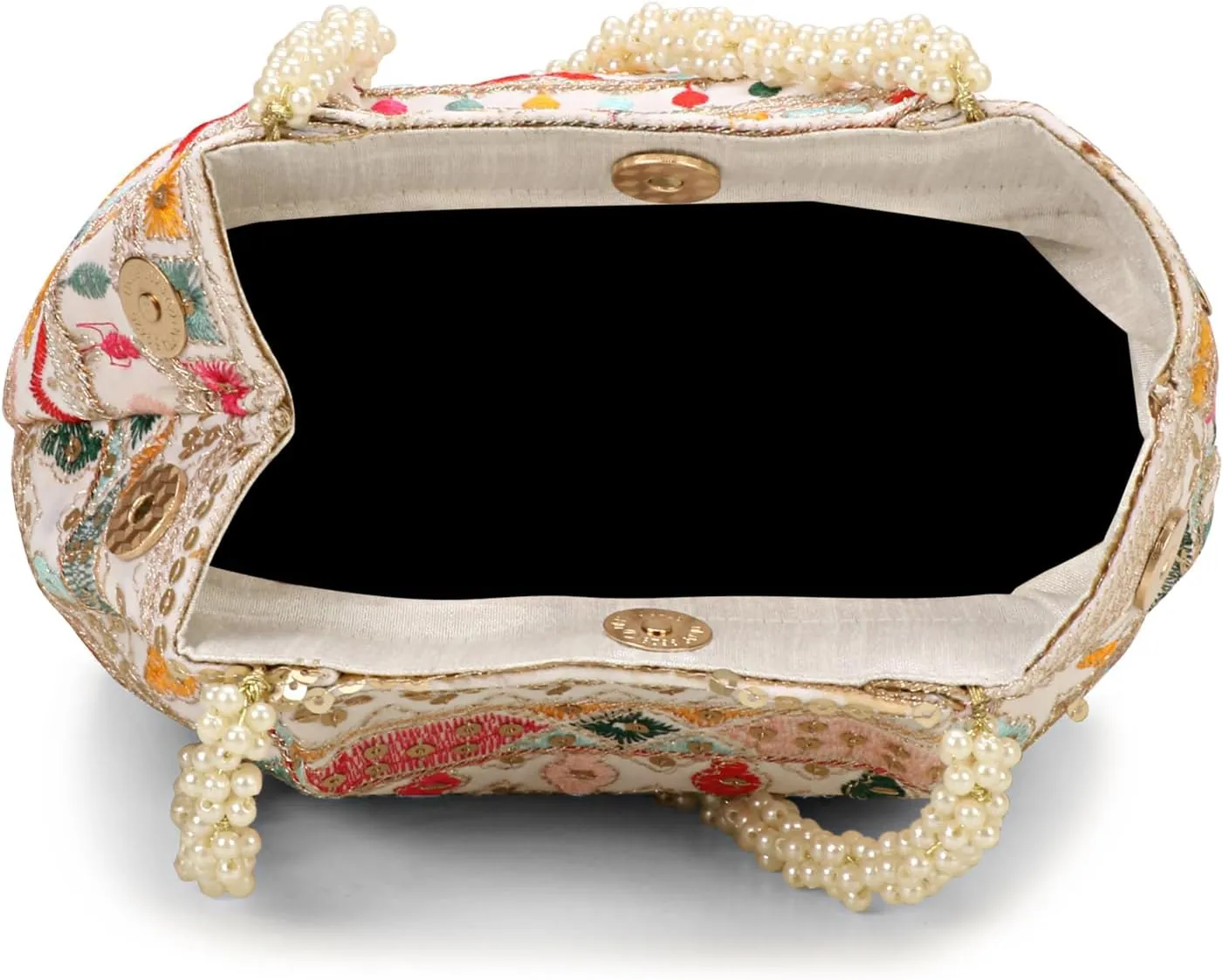 Indian Ethnic Designer Embroidered Silk Potli Bag Batwa Pearls Handle Purse For Women and Gifting Purpose