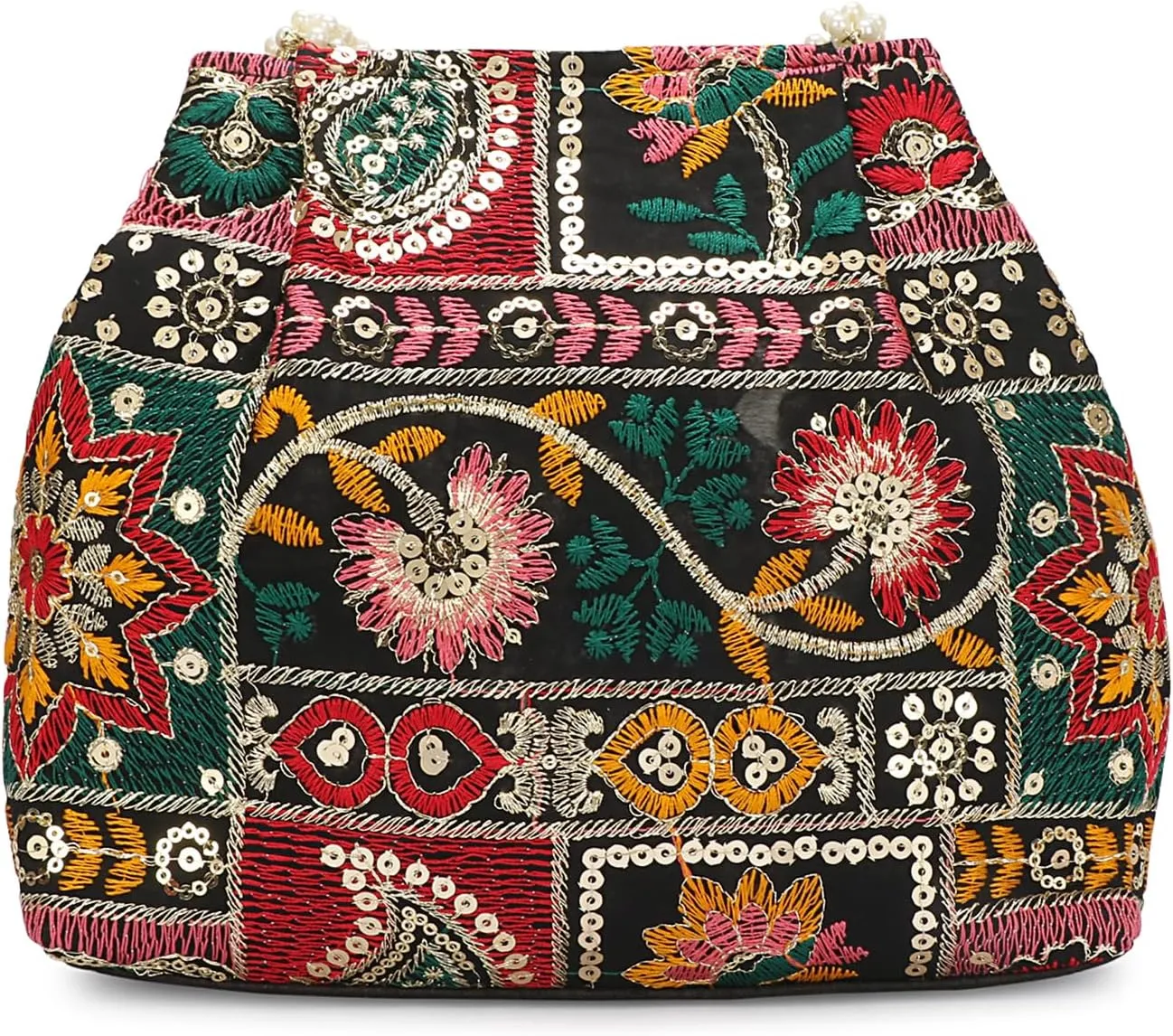 Indian Ethnic Designer Embroidered Silk Potli Bag Batwa Pearls Handle Purse For Women and Gifting Purpose
