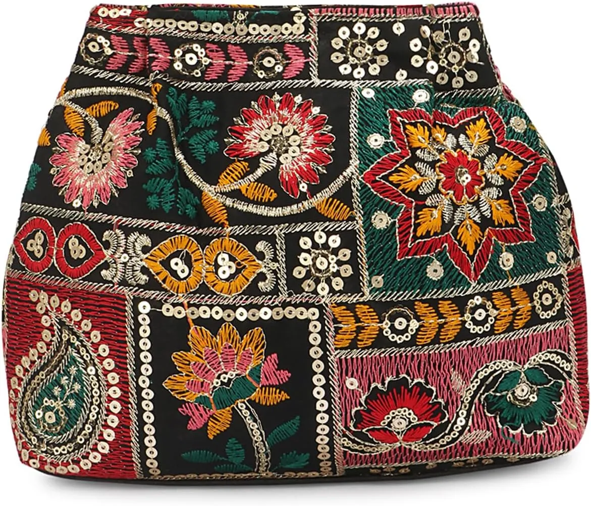 Indian Ethnic Designer Embroidered Silk Potli Bag Batwa Pearls Handle Purse For Women and Gifting Purpose