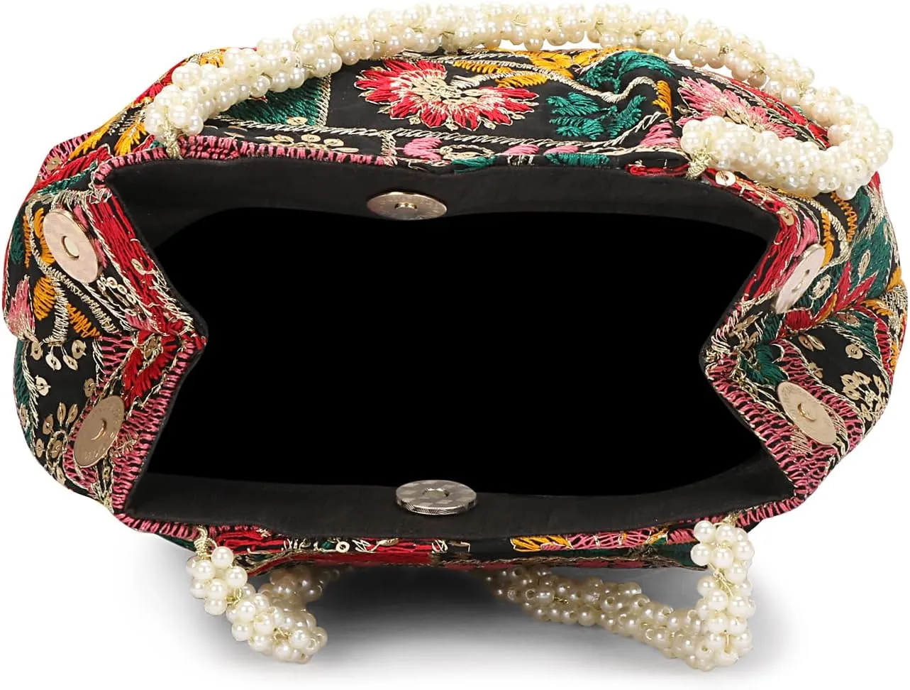 Indian Ethnic Designer Embroidered Silk Potli Bag Batwa Pearls Handle Purse For Women and Gifting Purpose