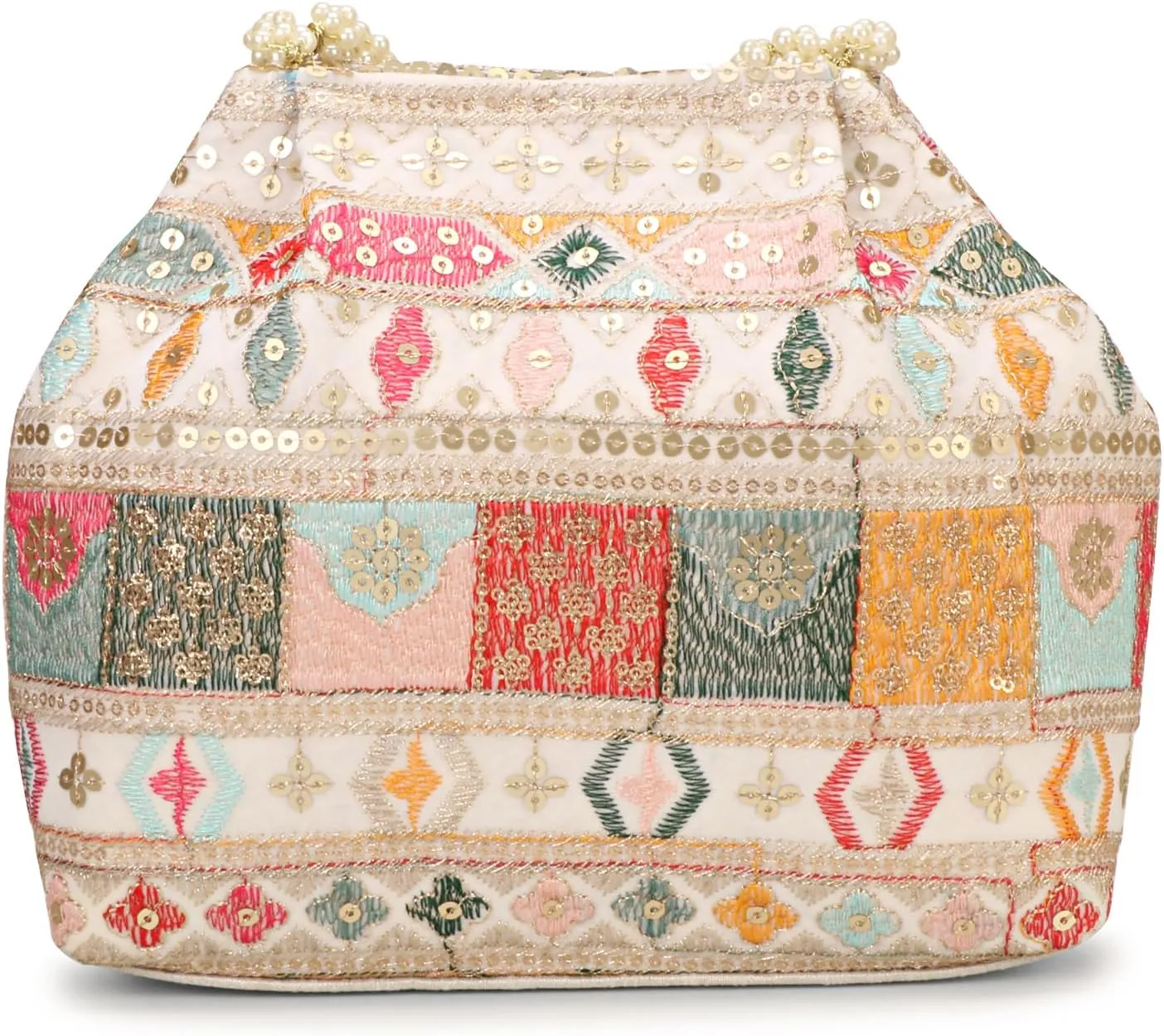 Indian Ethnic Designer Embroidered Silk Potli Bag Batwa Pearls Handle Purse For Women and Gifting Purpose