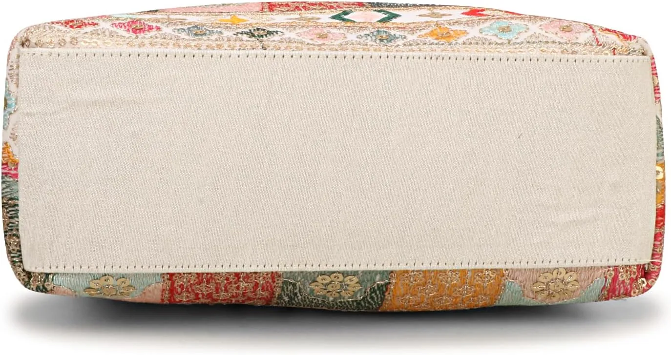 Indian Ethnic Designer Embroidered Silk Potli Bag Batwa Pearls Handle Purse For Women and Gifting Purpose