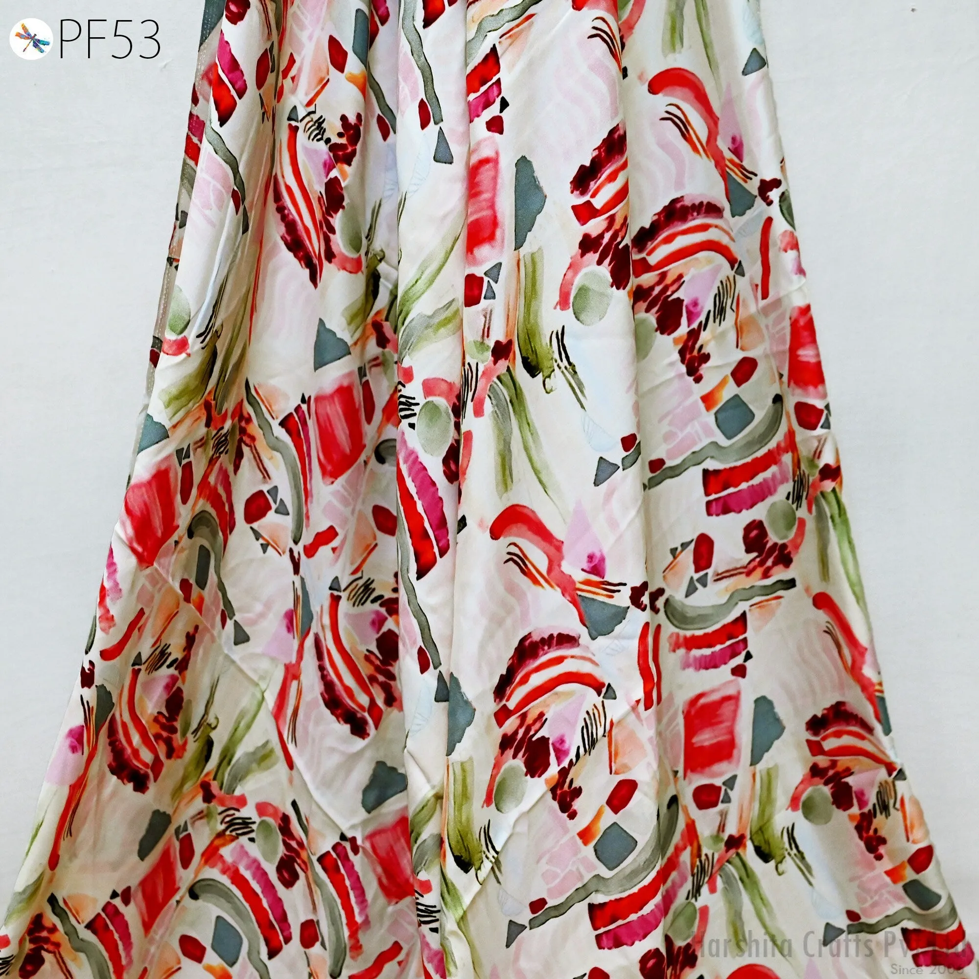 Indian Modal Satin Fabric by the Yard Flowy Soft Printed Summer Dresses Fabric Shirt Comfortable Clothing Costumes Drapery Sewing Crafting