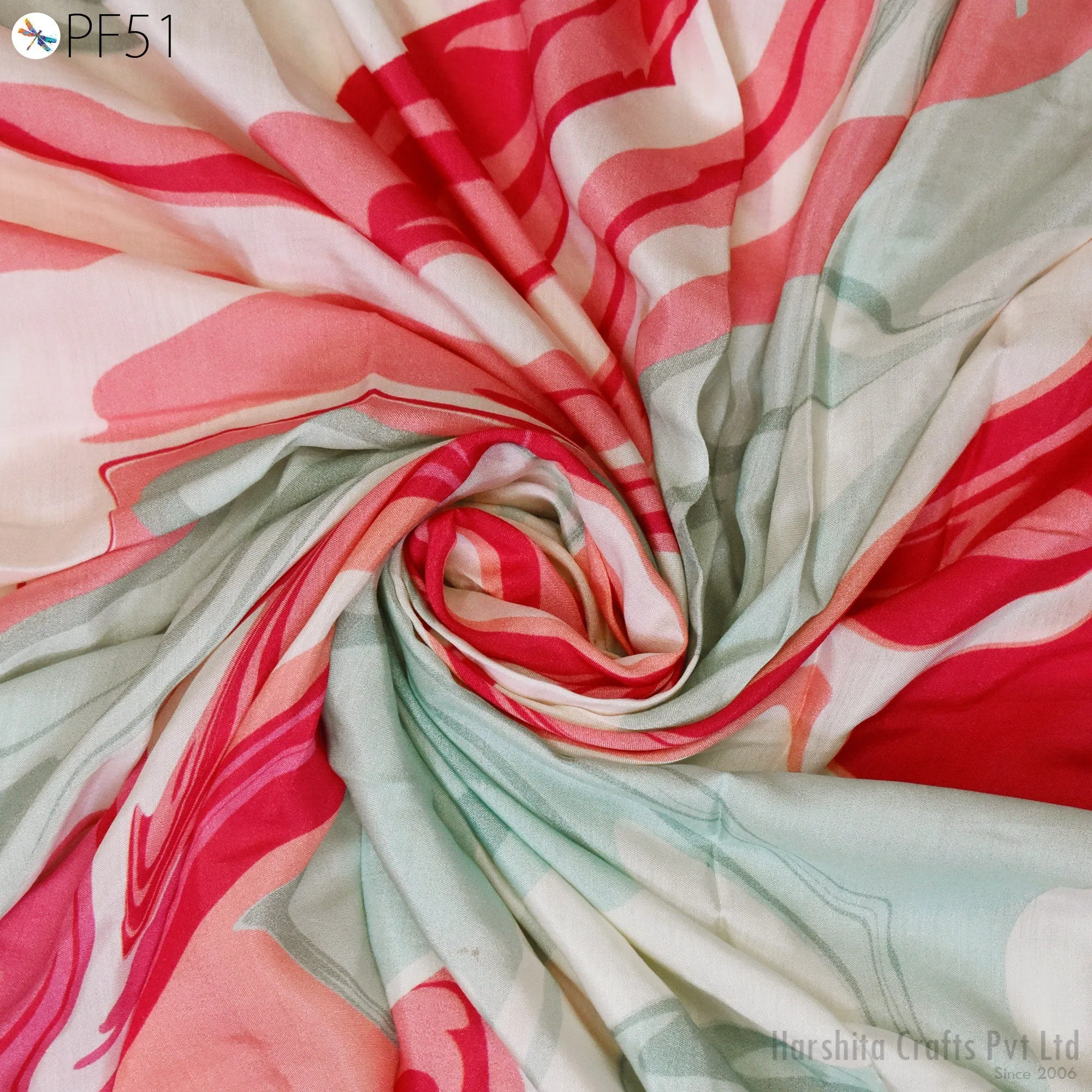 Indian Printed Fabric by the Yard Flowy Soft Modal Summer Dresses Fabric Shirt Comfortable Clothing Wedding Costumes Drapery Sewing Crafting