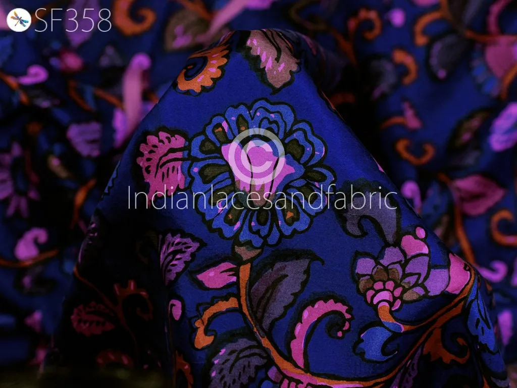 Indian Soft Pure Habotai Silk Fabric by the yard Silk Printed Wedding Dresses Bridesmaid Party Costumes Crafting Sewing Saree Dupatta Scarf