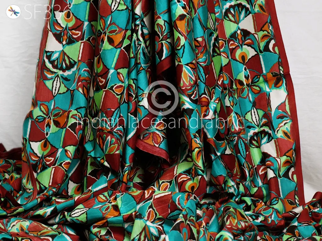 Indian Soft Pure Printed Silk Fabric by the yard Habotai Silk Wedding Dresses Bridesmaid Party Costumes Crafting Sewing Saree Dupatta Scarf