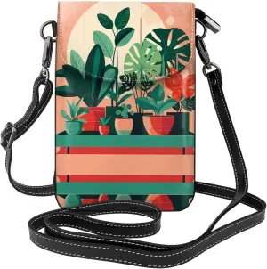 Indoor potted green plants Small Phone Wallet - Versatile everyday shoulder and crossbody bag with adjustable strap and card slots