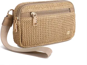 INICAT Straw Clutch Wristlet Purse for Women 2025, RFID Wallet, Straw Beach Bag with Zipper & Card Slots,Wristlet Wallet