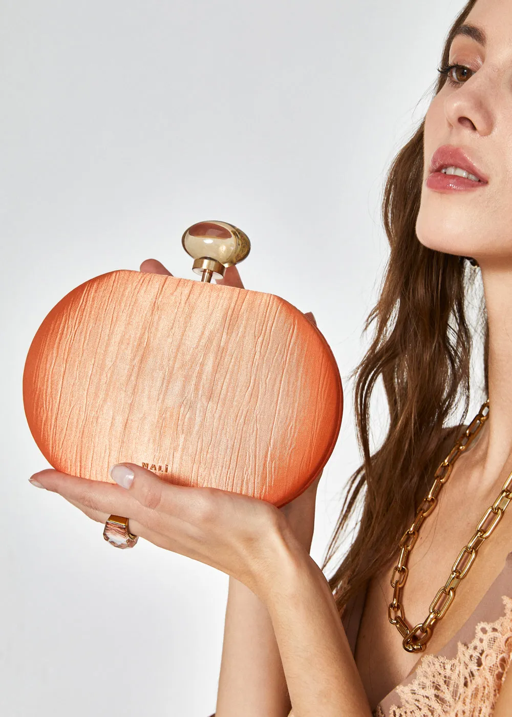 IOLE CLUTCH W/ WRINKLED FABRIC