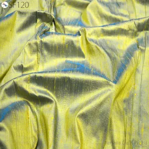 Iridescent Yellow Blue Pure dupioni Silk fabric by the Yard Indian Wedding Dresses Sewing Raw Silk bridesmaids Dolls Ribbon upholstery
