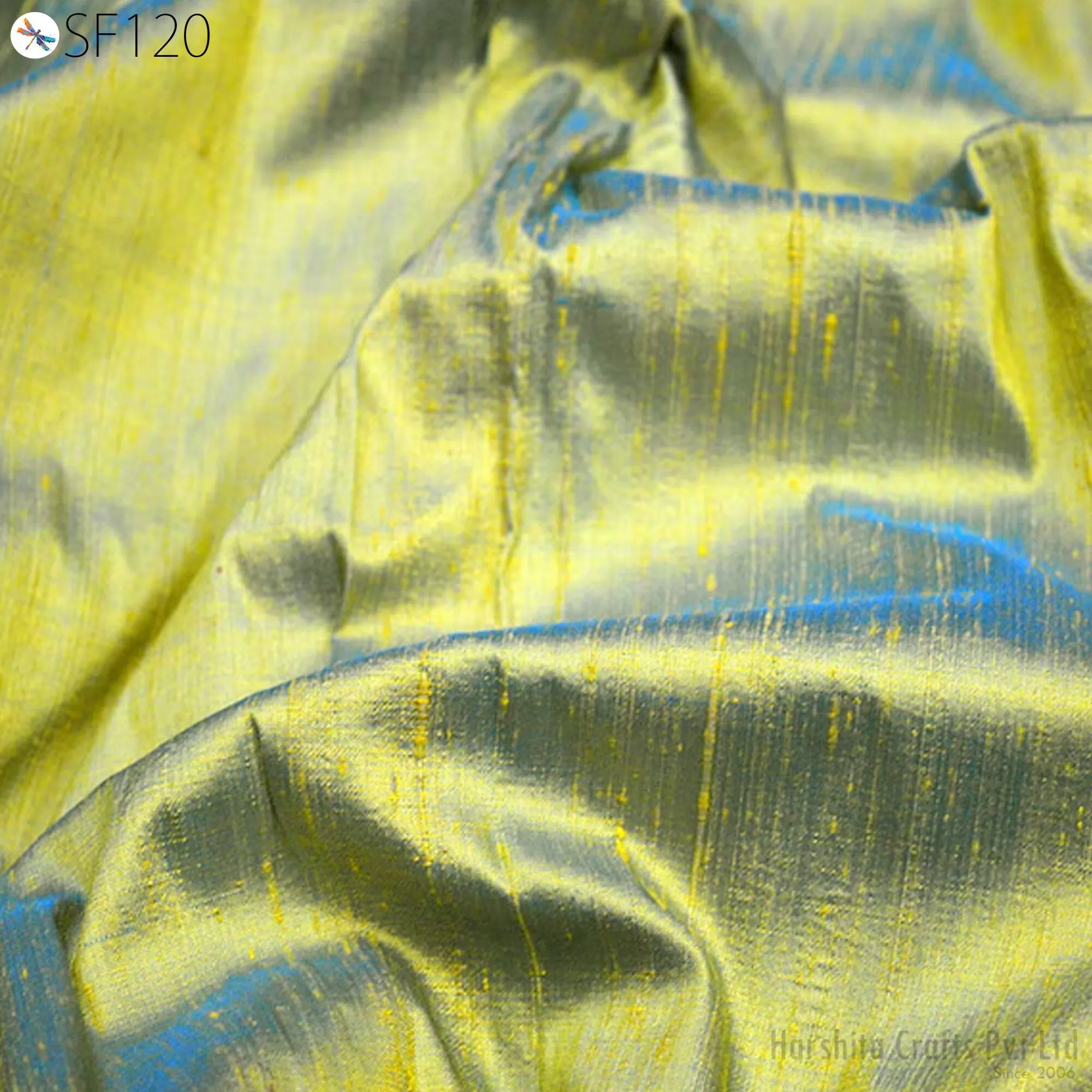 Iridescent Yellow Blue Pure dupioni Silk fabric by the Yard Indian Wedding Dresses Sewing Raw Silk bridesmaids Dolls Ribbon upholstery