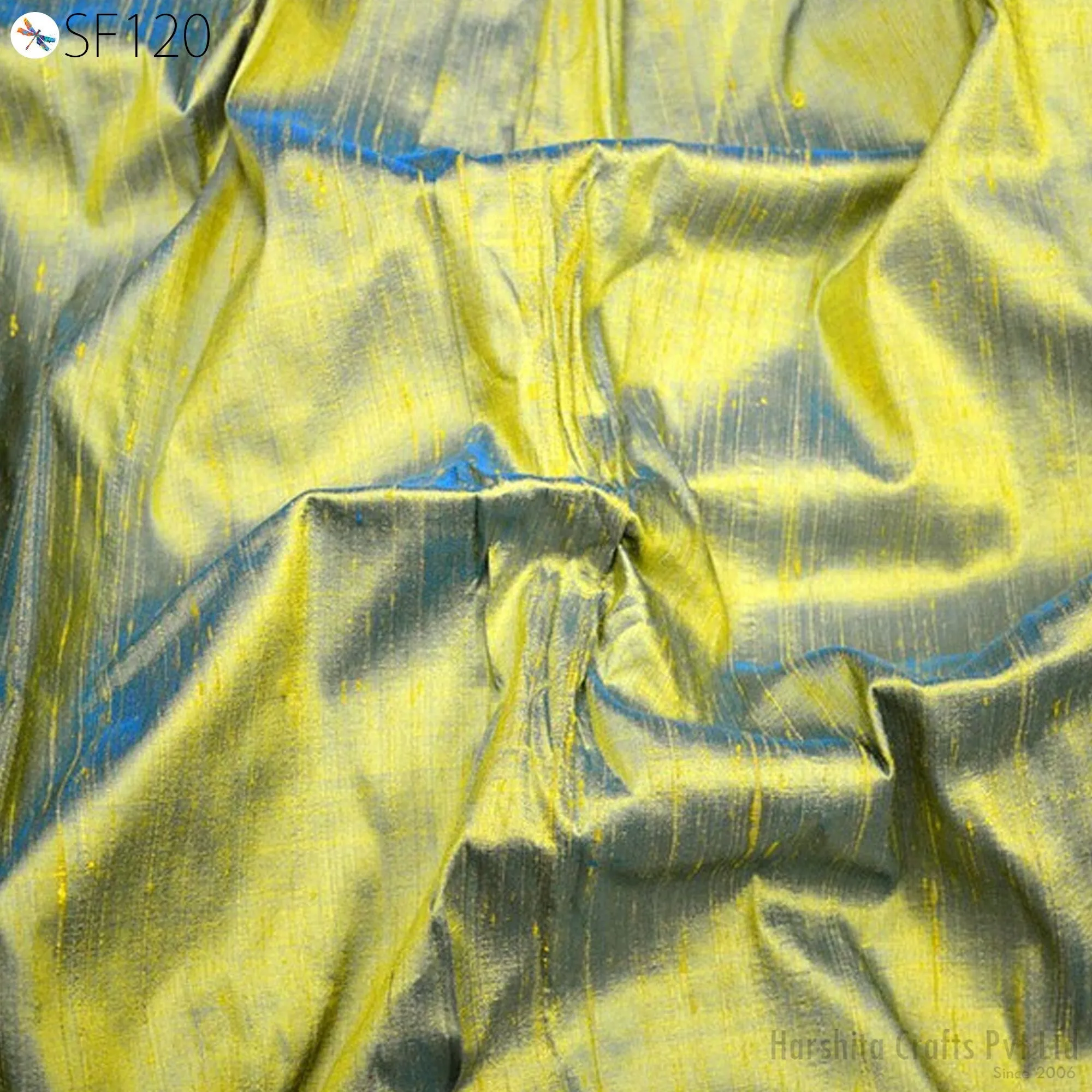 Iridescent Yellow Blue Pure dupioni Silk fabric by the Yard Indian Wedding Dresses Sewing Raw Silk bridesmaids Dolls Ribbon upholstery