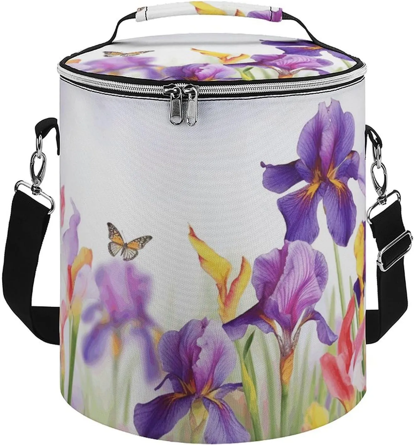 Iris Flower Butterfly Cooler Bag, Insulated Travel Cooler, Food Cooler, Portable, Lightweight, Leak Proof, Foldable, Adjustable Strap