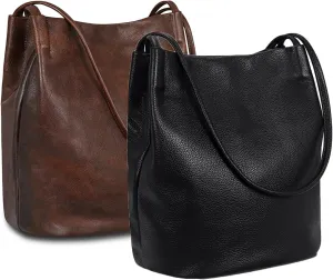 Iswee Leather Shoulder Bags for Women Vintage Bucket Purses and Handbags Hobo Work Bag