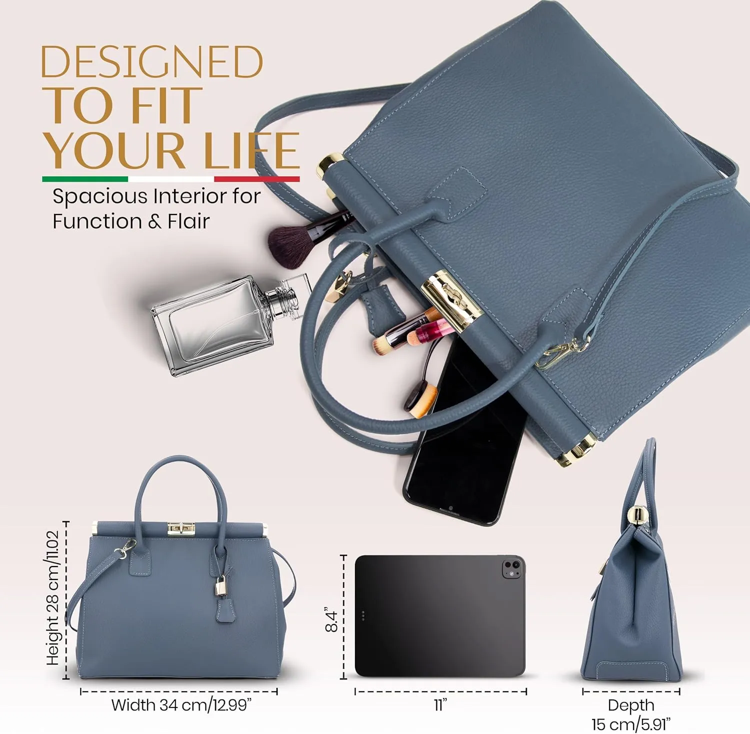 Italian Leather Handbags for Women - Spacious Interior, Durable Hardware, Crossbody Strap, Handmade
