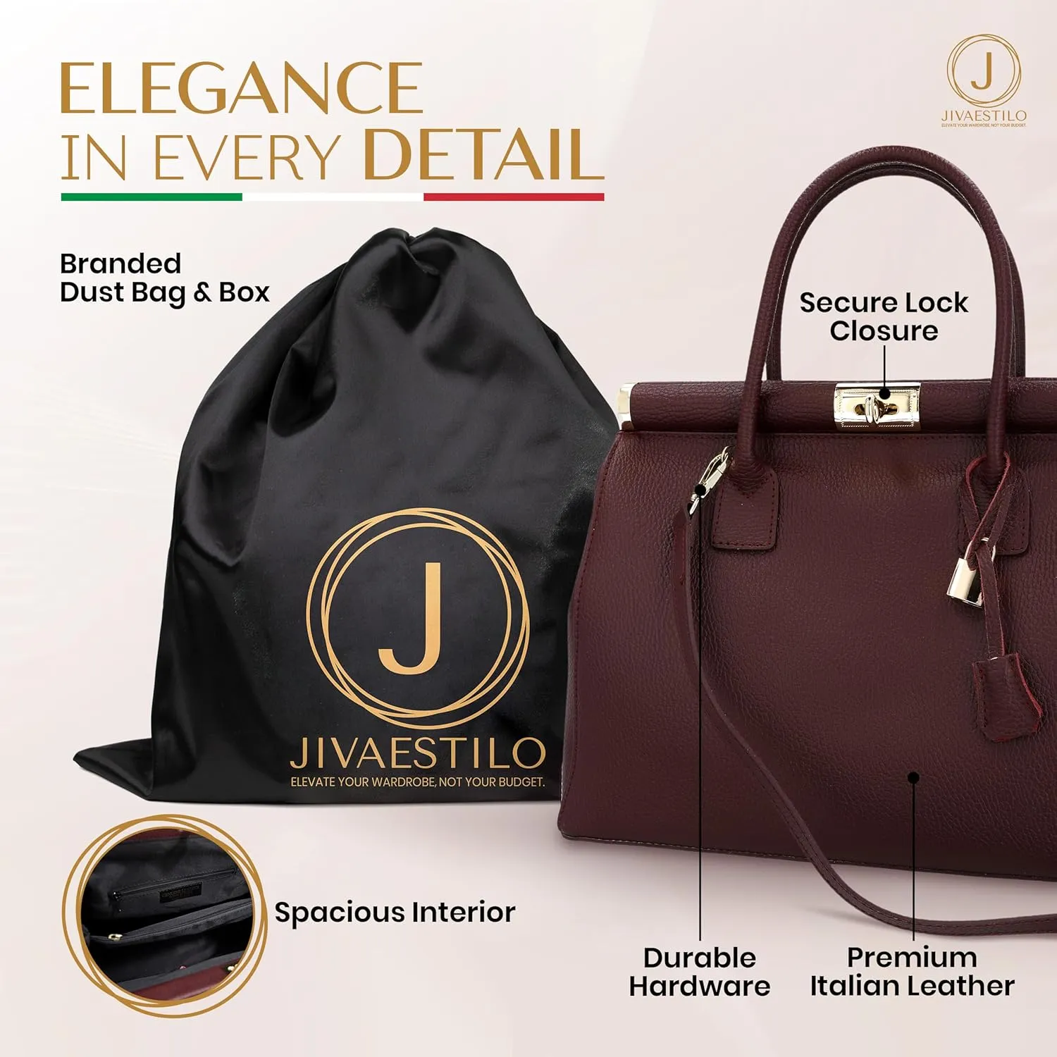 Italian Leather Handbags for Women - Spacious Interior, Durable Hardware, Crossbody Strap, Handmade