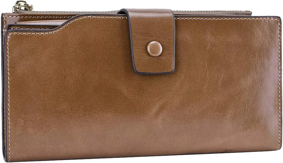 Itslife Women's RFID Blocking Large Capacity Luxury Wax Genuine Leather Clutch Wallet Ladies Card holder