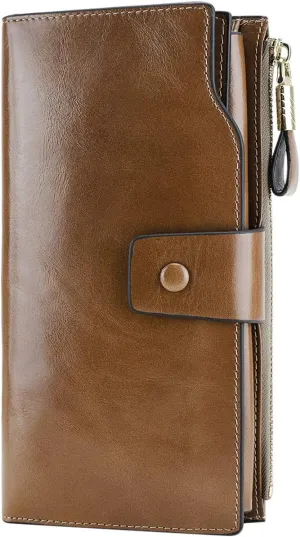 Itslife Women's RFID Blocking Large Capacity Luxury Wax Genuine Leather Clutch Wallet Ladies Card holder
