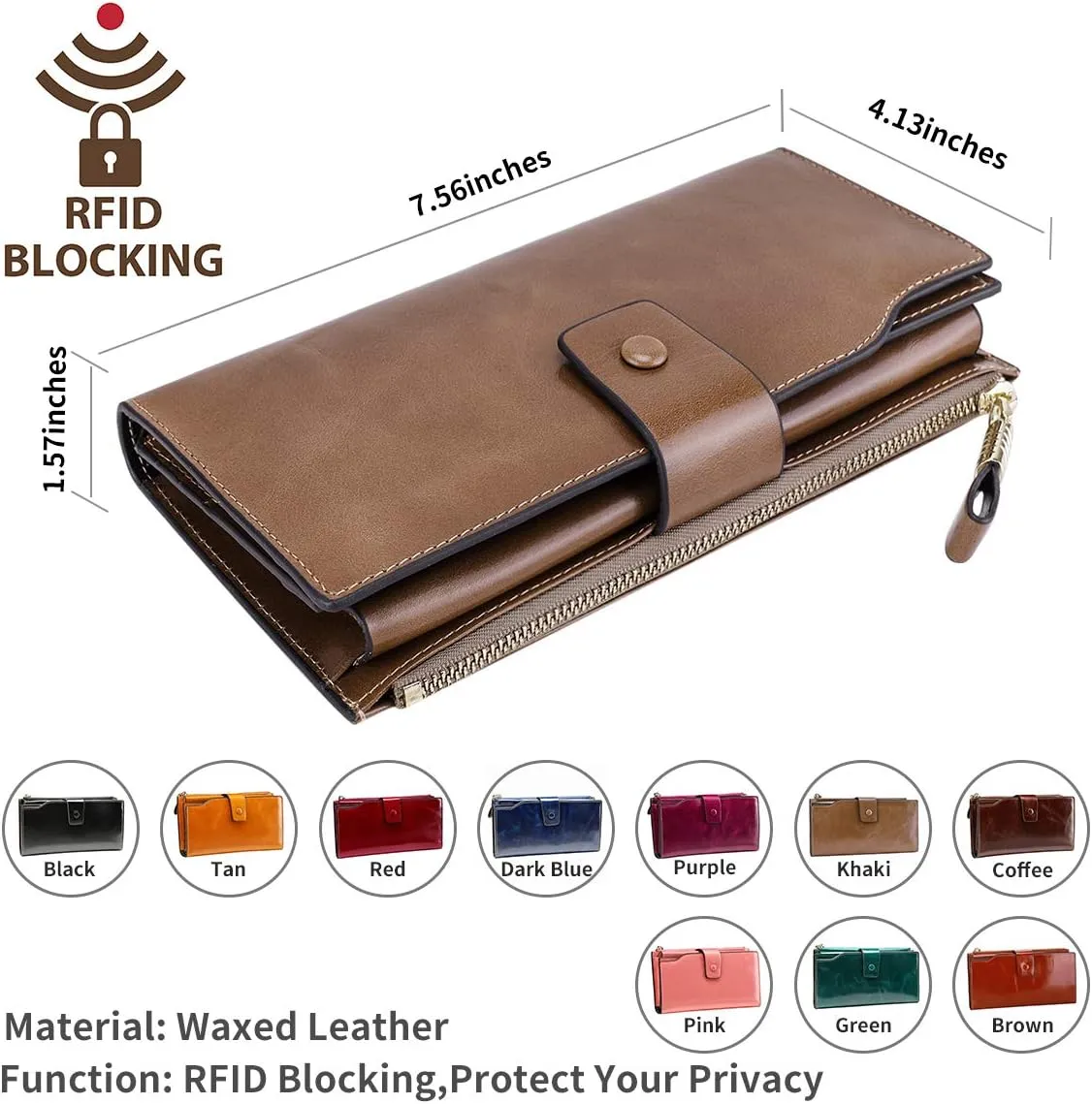 Itslife Women's RFID Blocking Large Capacity Luxury Wax Genuine Leather Clutch Wallet Ladies Card holder