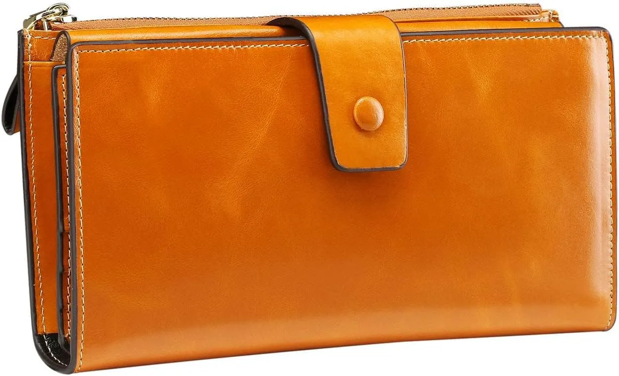 Itslife Womens Wallet Leather RFID Blocking Large Capacity Luxury Wax Genuine Clutch Wallet Ladies Card holder