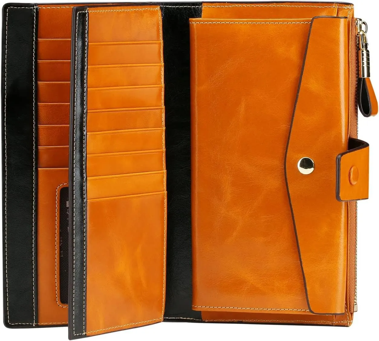 Itslife Womens Wallet Leather RFID Blocking Large Capacity Luxury Wax Genuine Clutch Wallet Ladies Card holder
