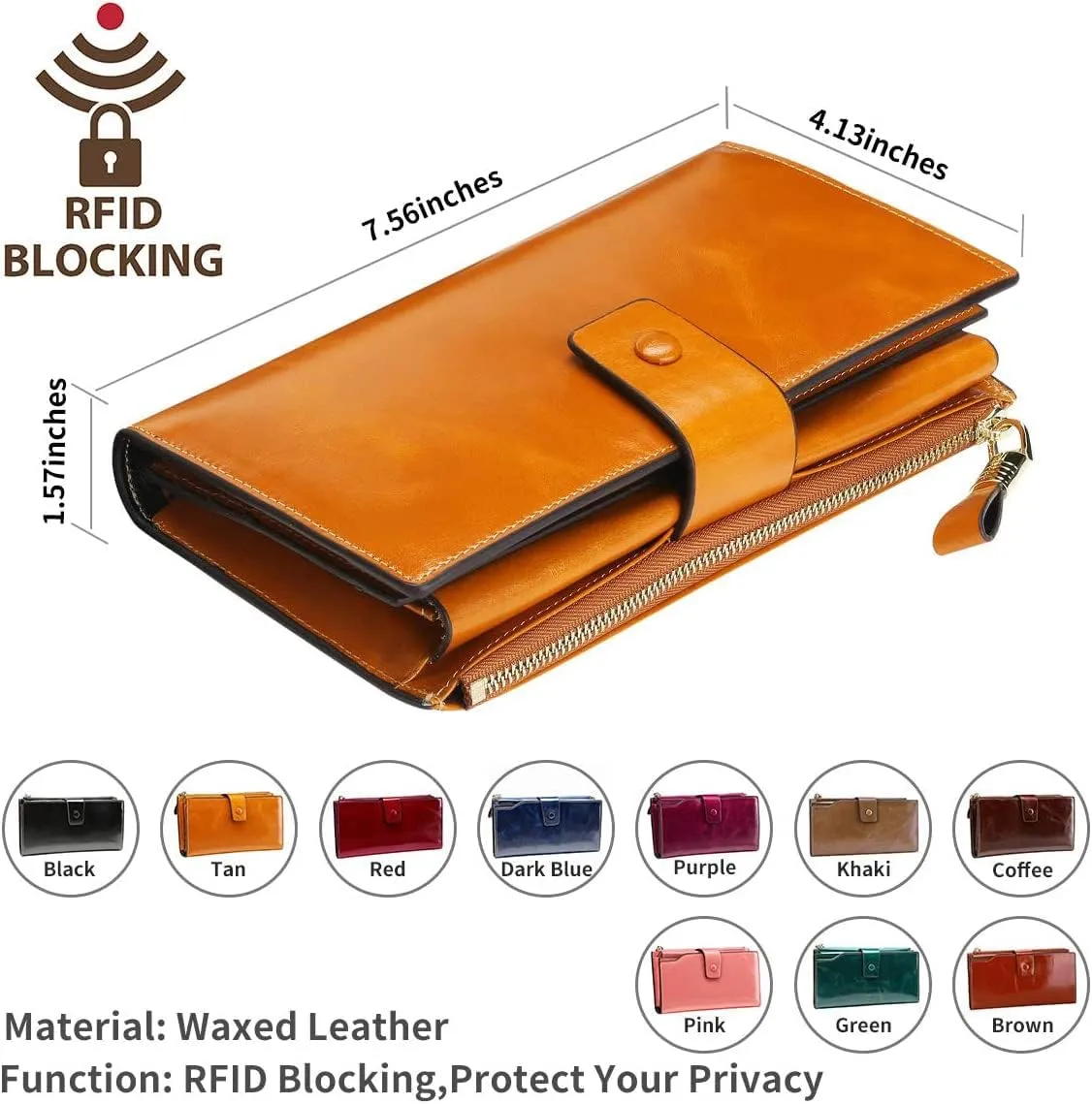 Itslife Womens Wallet Leather RFID Blocking Large Capacity Luxury Wax Genuine Clutch Wallet Ladies Card holder
