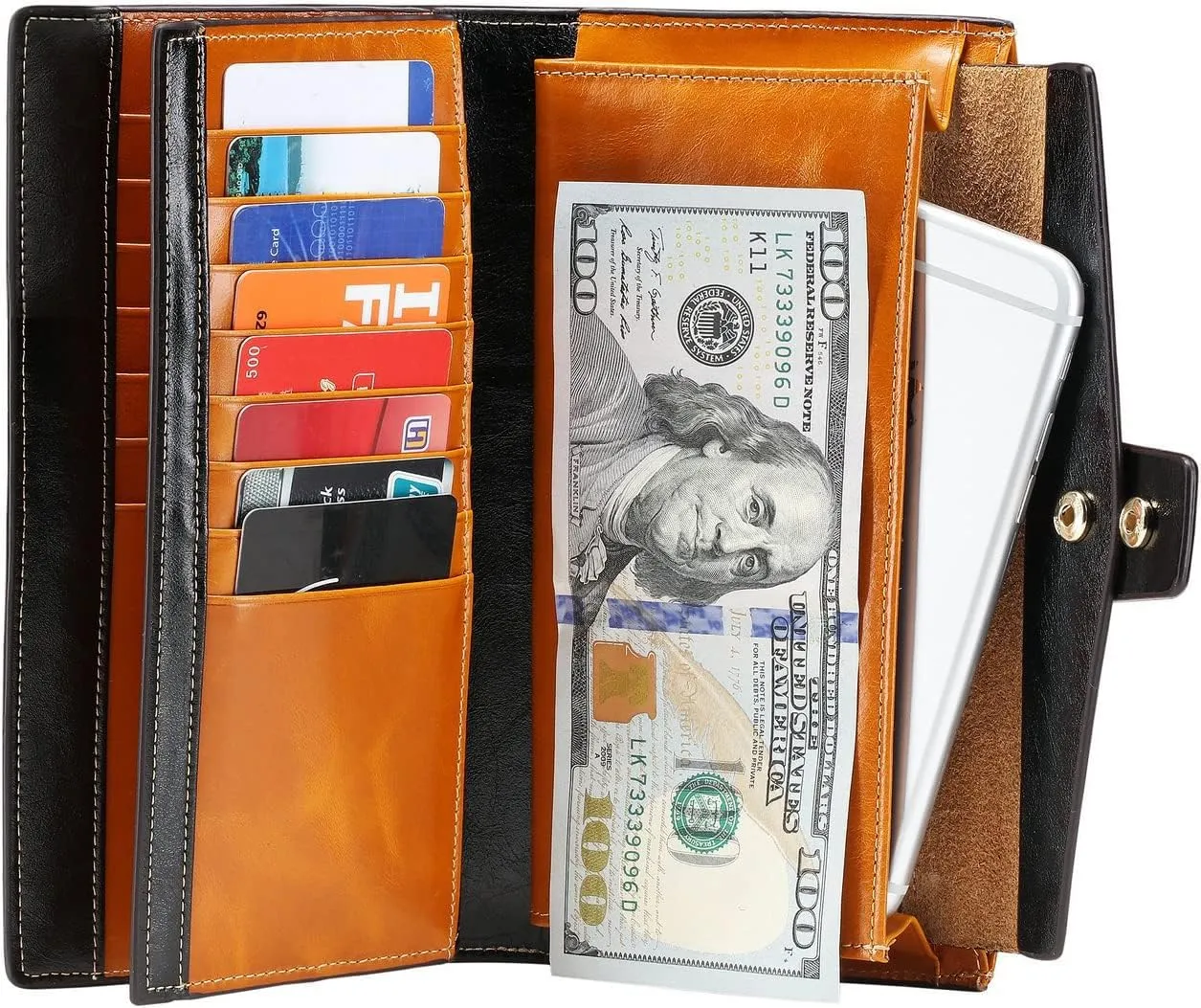 Itslife Womens Wallet Leather RFID Blocking Large Capacity Luxury Wax Genuine Clutch Wallet Ladies Card holder