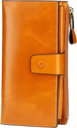 Itslife Womens Wallet Leather RFID Blocking Large Capacity Luxury Wax Genuine Clutch Wallet Ladies Card holder