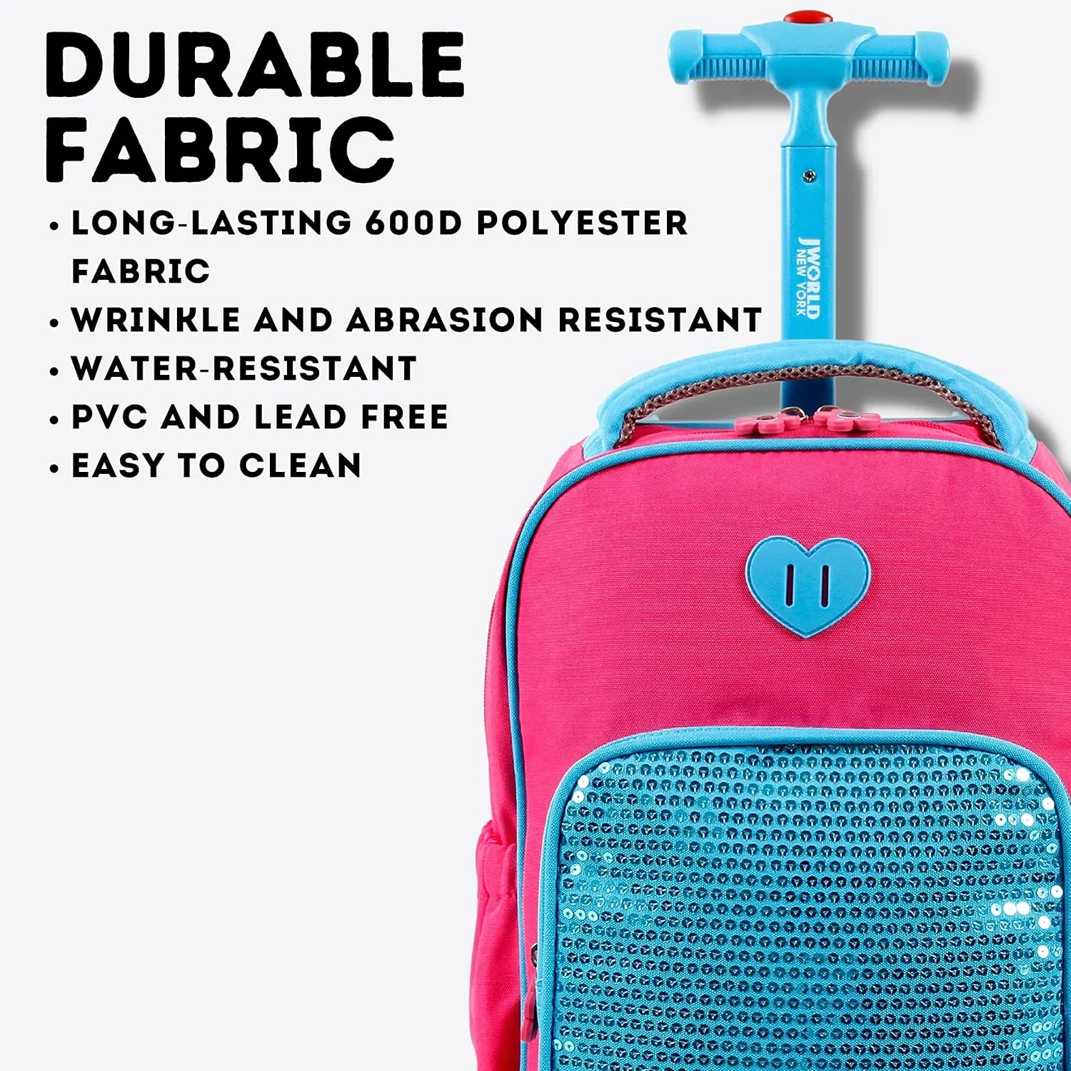 J World New York Kids' Sparkle Rolling Backpack